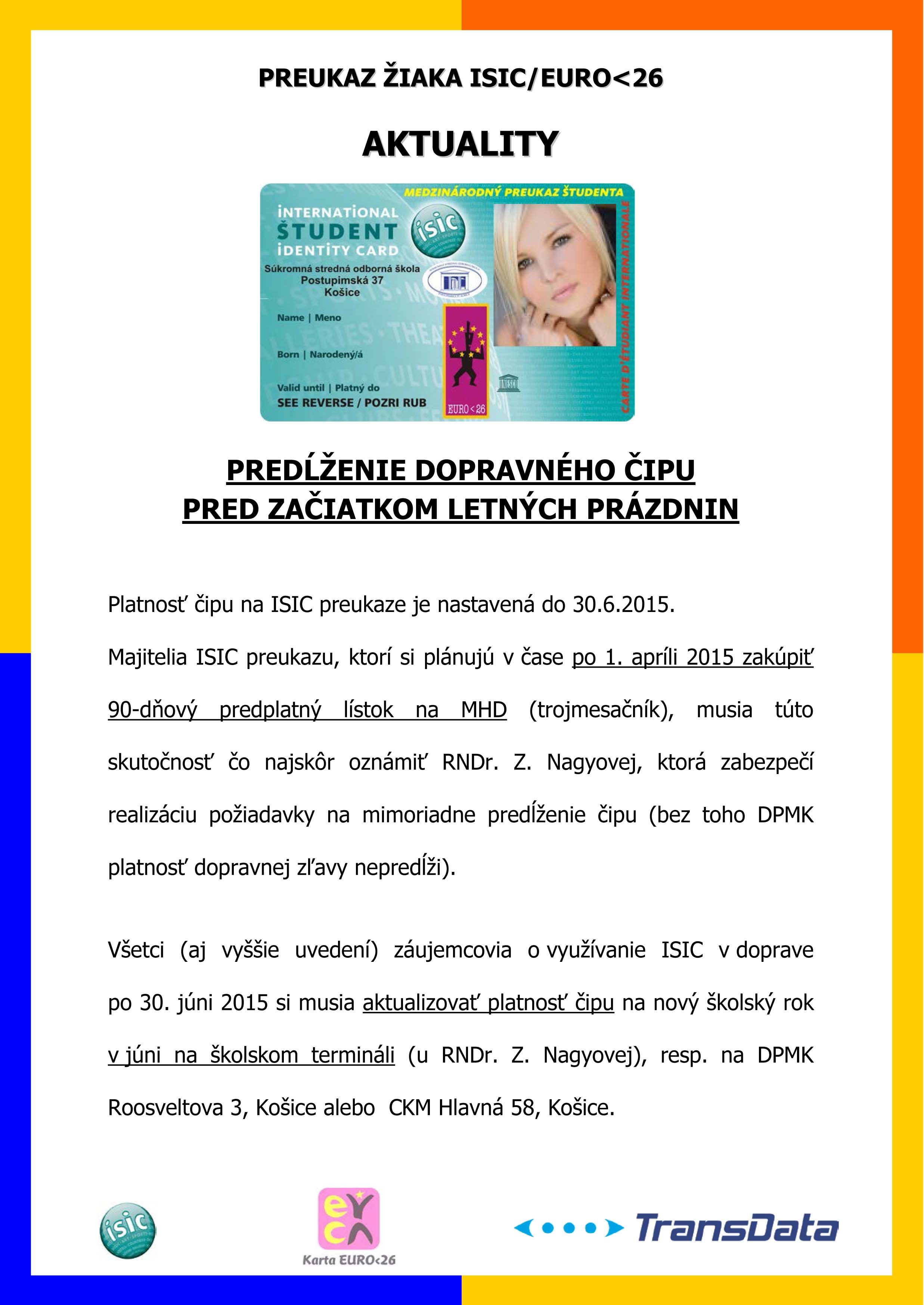 Informačný obrázok o predĺžení preukazu ISIC